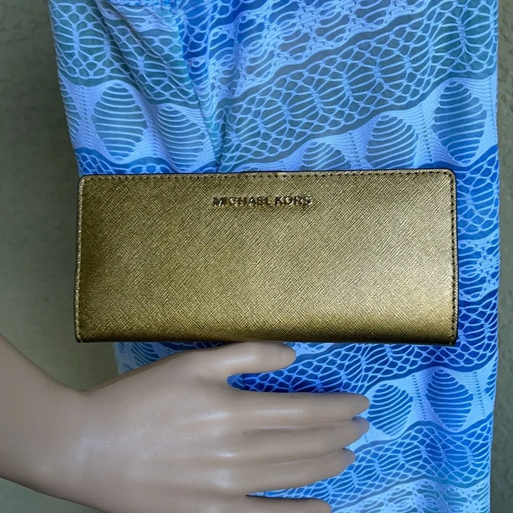 Michael Kors Medium Flat Slim Bifold Wallet Old Gold Leather